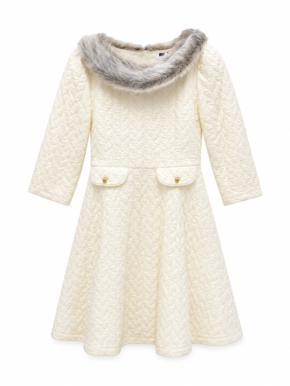 Janie and Jack Swiss Chalet Collection Quilted Dress with Faux Fur Collar